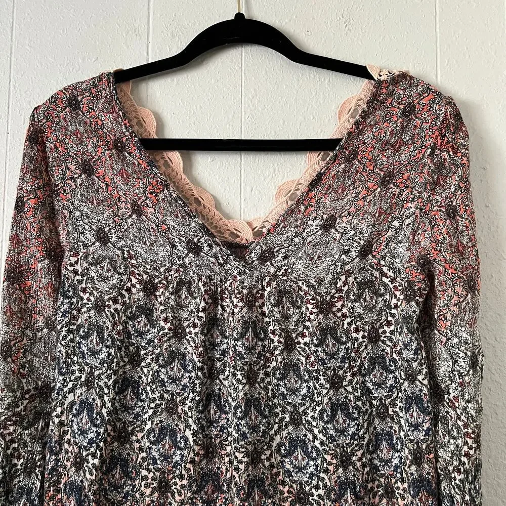 Self Esteem Lace Floral 3/4 Sleeve Top Womens Small Flowy Fairy Boho Cottage